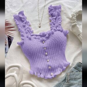 Coquette Ruffle Knit Crop Tank Stretchy Balletcore Cottagecore Bridal Romantic